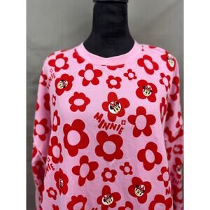Disney Parks Minnie Mouse Pink Red Floral Pullover Woman Sweatshirt, Size 2XL